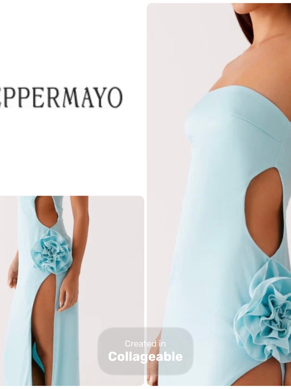 ‼️WOW‼️Peppermayo Strapless Light Blue Column Gown with Side Flower🩵💙🩵💙🩵💙 NWOT